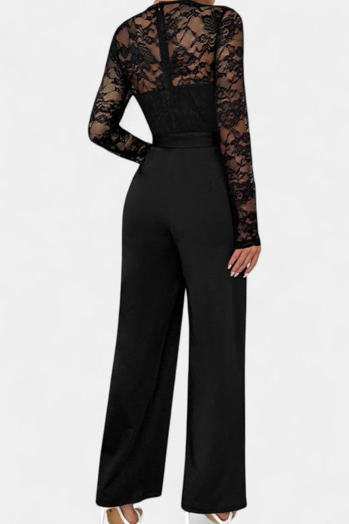 Lace Jumpsuit Wide Leg with Tie Waist for Women