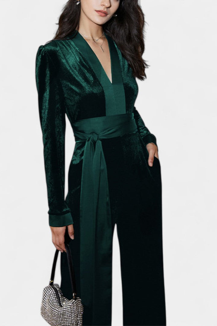 Wide Leg Jumpsuit High Waisted with Tie Waist Detail