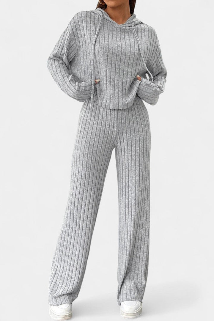 Striped Knit Hoodie and Pants Set - Comfortable Loungewear
