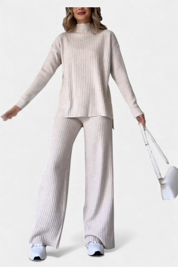 Casual Knit Set for Women with Side Slit Detail