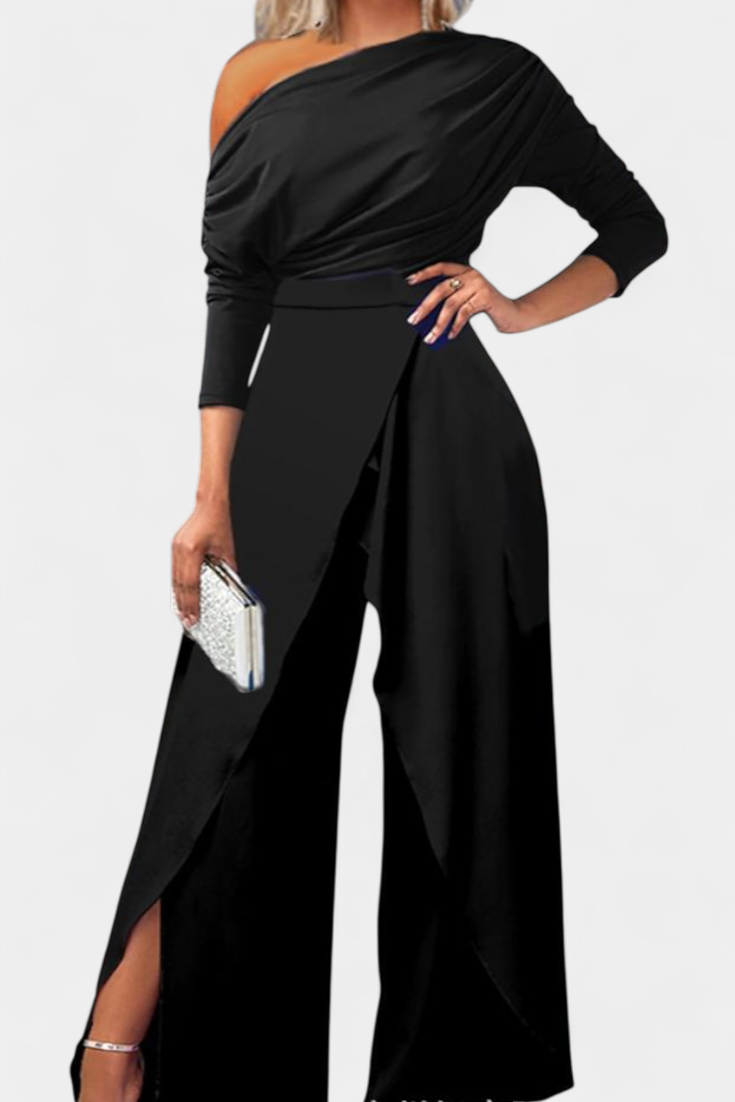 Asymmetrical Jumpsuit with Pearl Embellished Shoulders