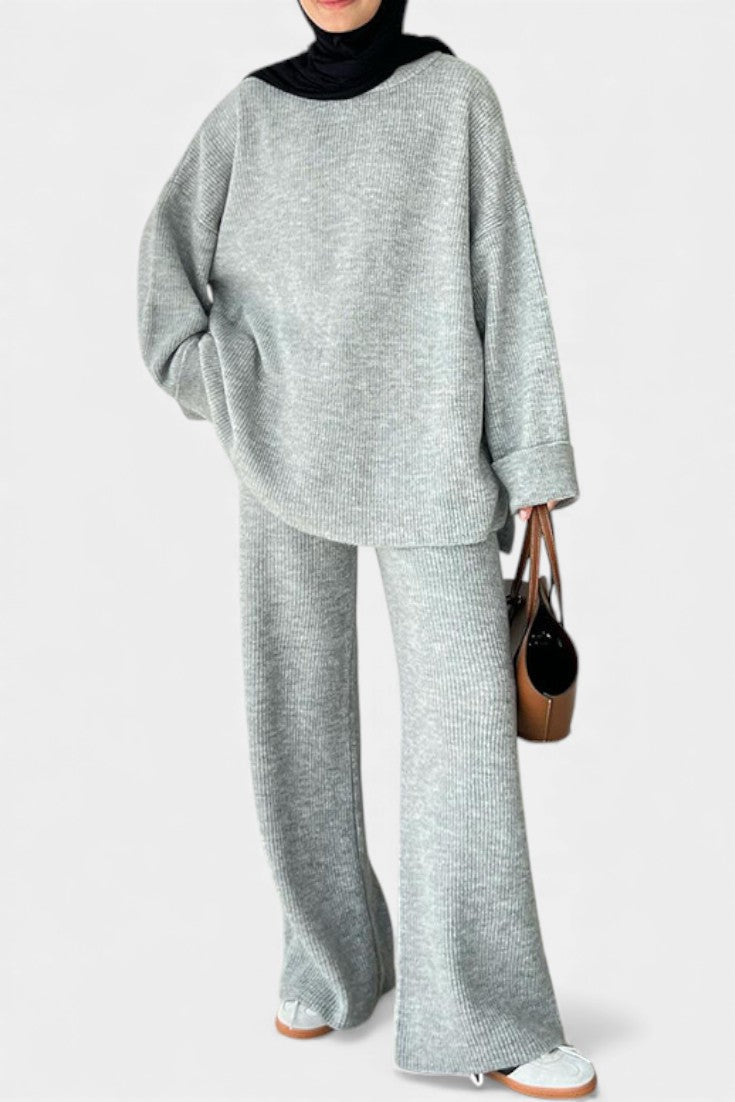 Two Piece Sweater Set Relaxed Fit Round Neck Top and Pants