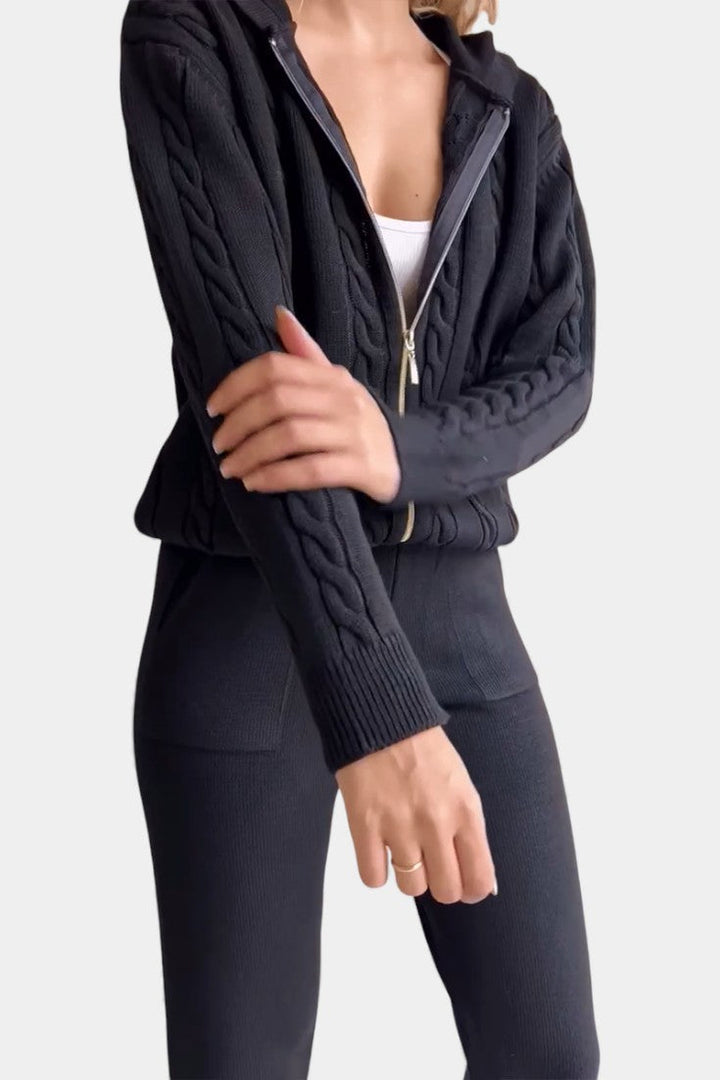 Cardigan Sweater Set for Women - Textured Knit Two Piece