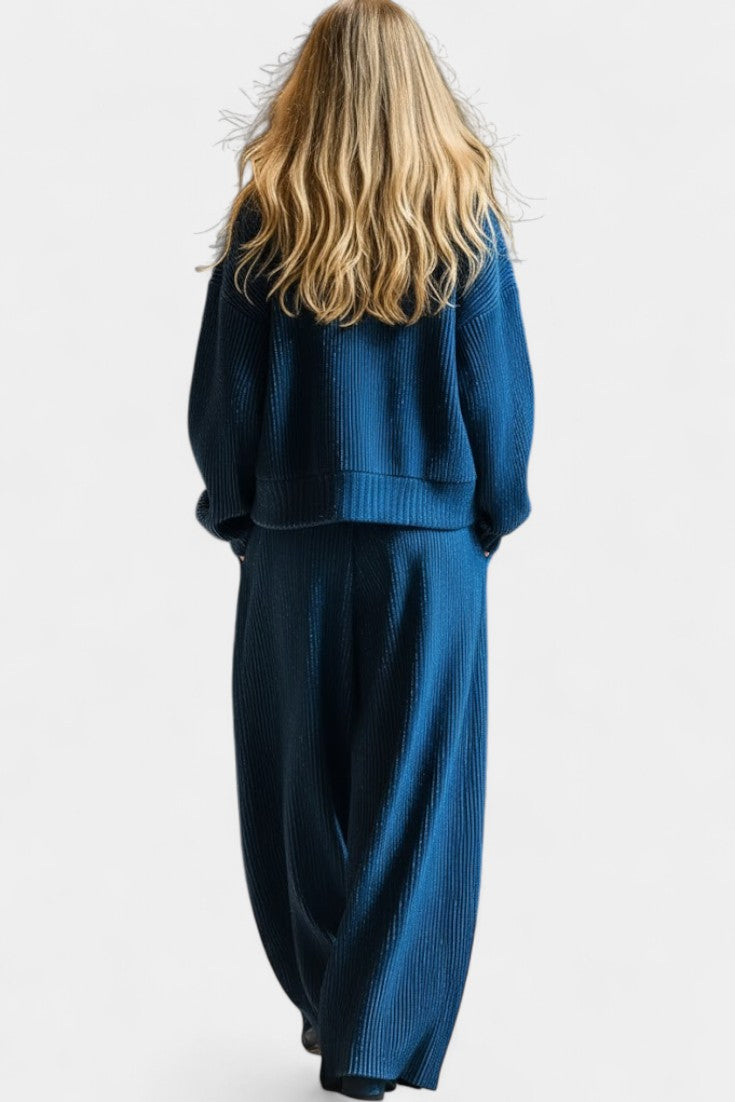 Knit Cardigan and Wide Leg Pants Set - Lounge Coord Outfit