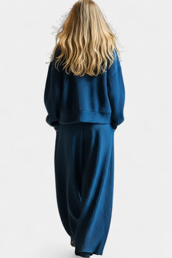 Knit Cardigan and Wide Leg Pants Set - Lounge Coord Outfit