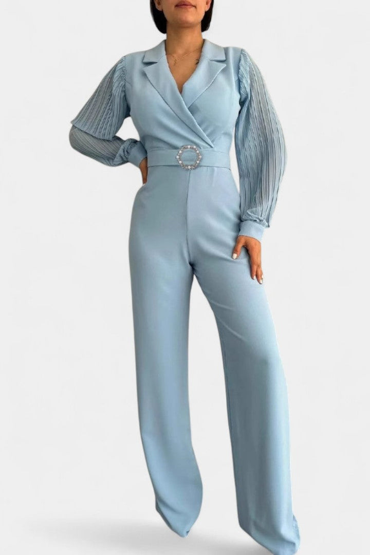 Elegant Jumpsuit with Tailored Collar and Ruffle Details