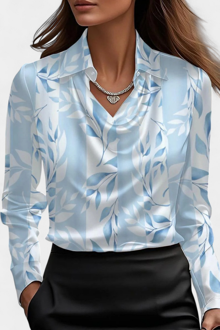 Satin Blouse with Cascade Neckline for Women - Elegant Workwear
