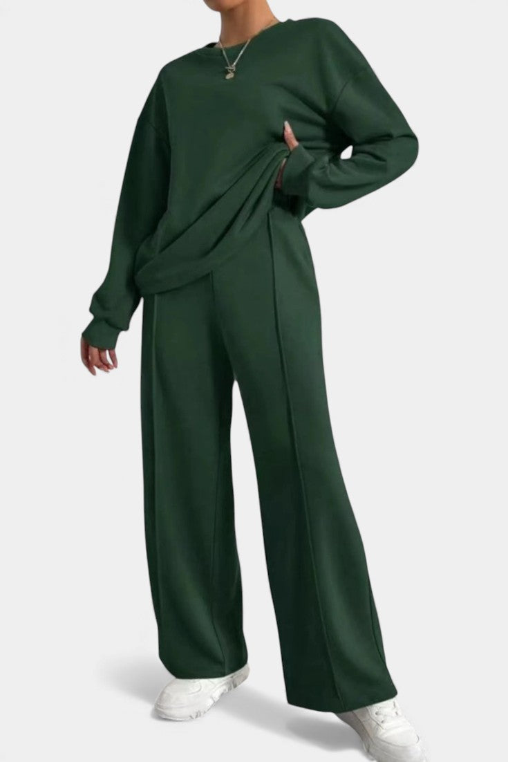 Relaxed Sweatshirt and High Waisted Pants Set for Women