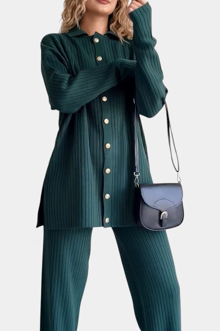 Striped Knit Two Piece Set for Women - Comfortable Loungewear