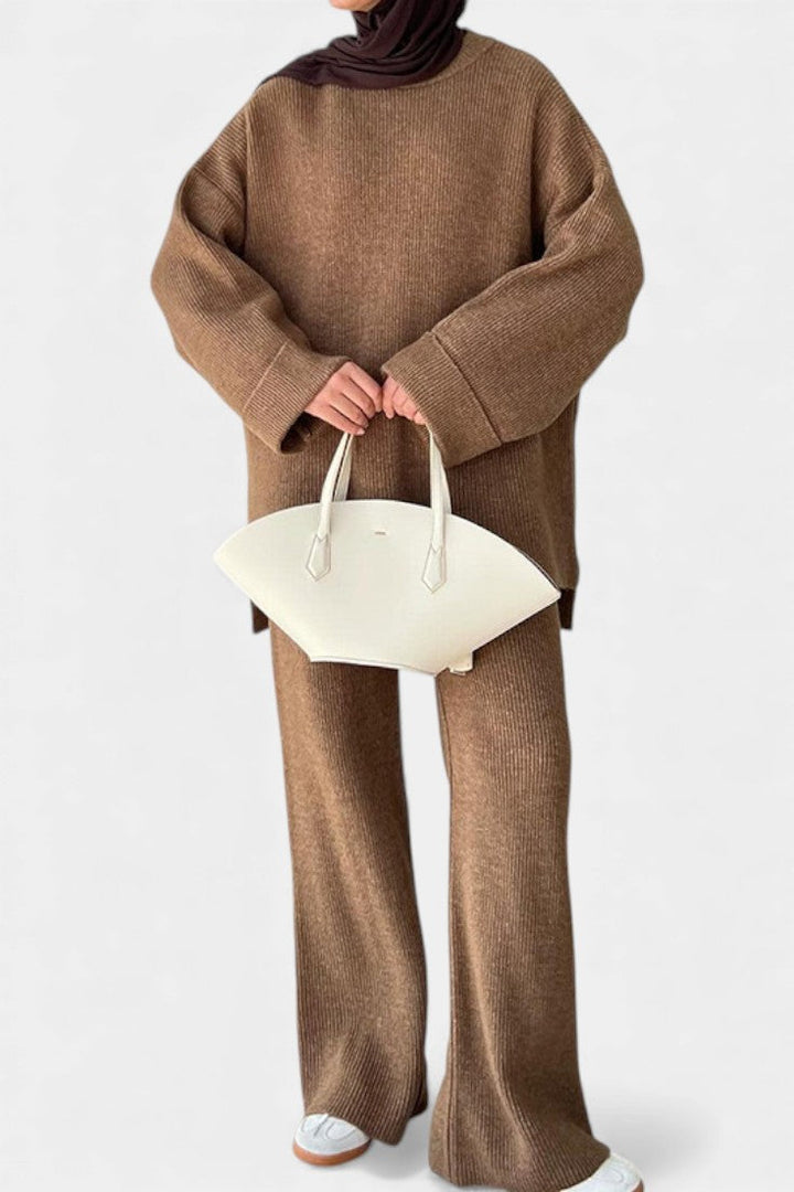 Two Piece Sweater Set Relaxed Fit Round Neck Top and Pants