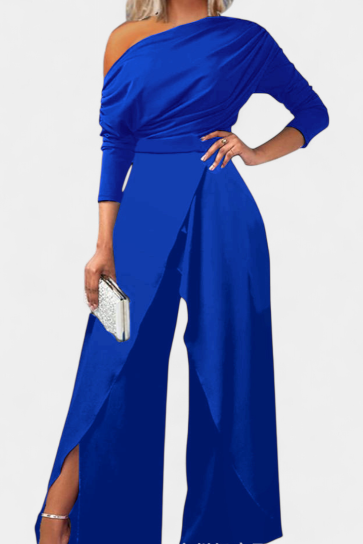 Asymmetrical Jumpsuit with Pearl Embellished Shoulders