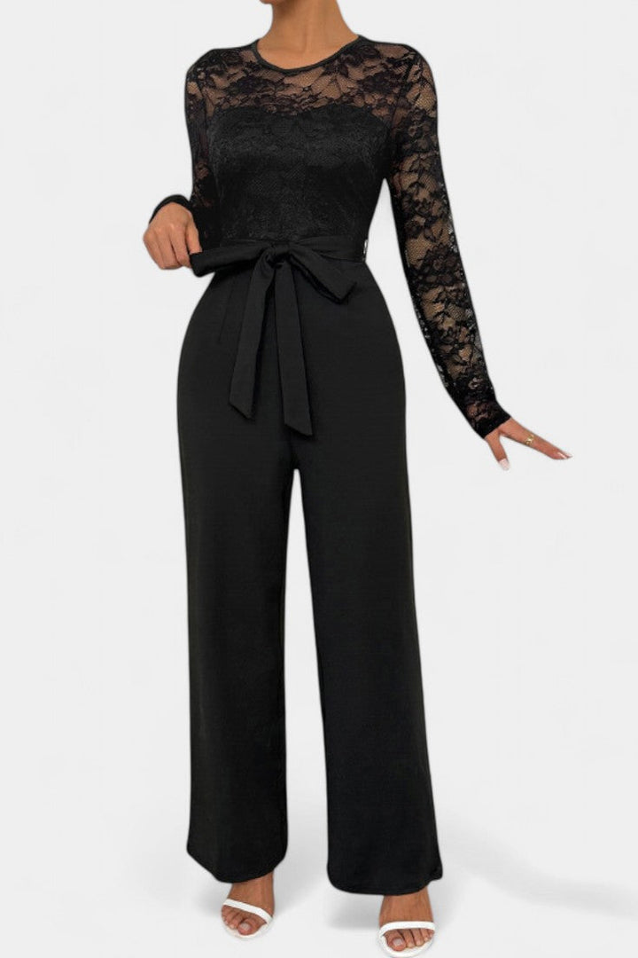 Lace Jumpsuit Wide Leg with Tie Waist for Women