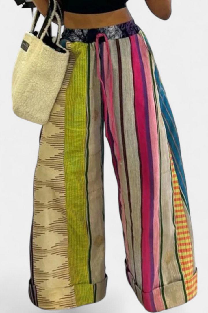 Striped Wide Leg Pants with Drawstring Waist for Women