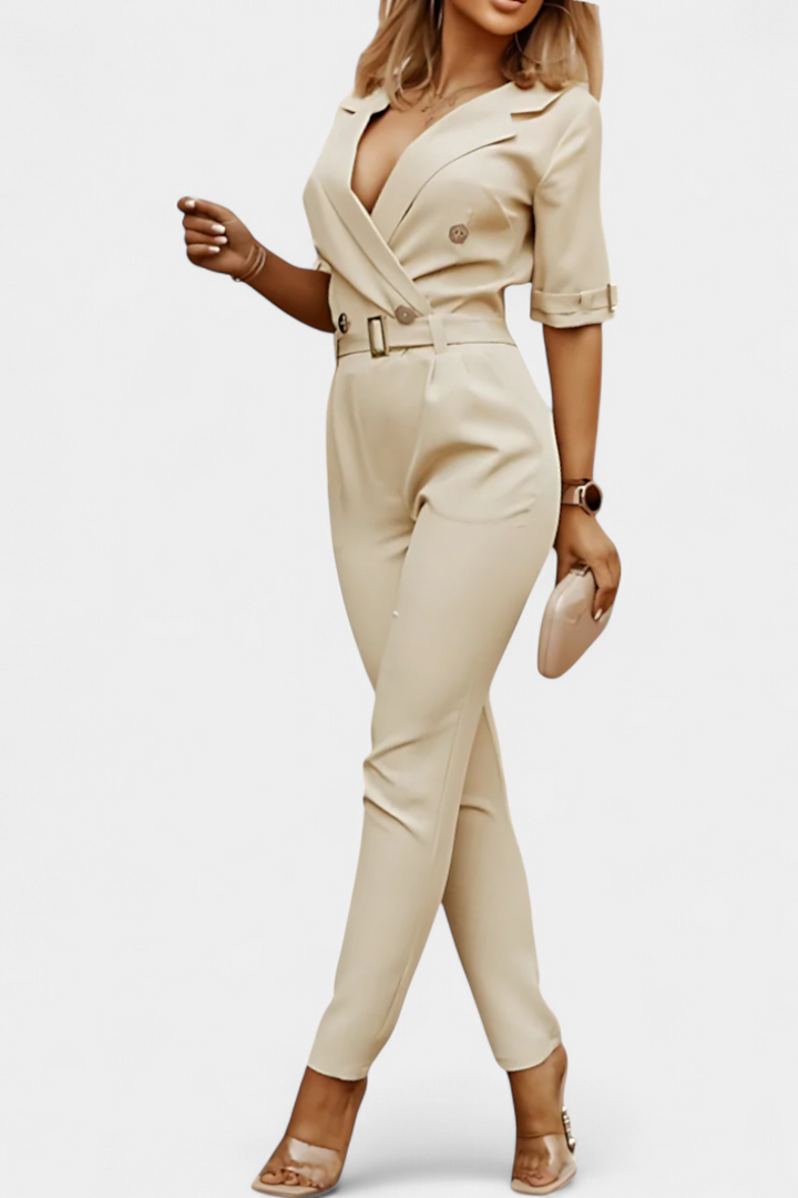 V-Neck Jumpsuit for Women - Elegant Relaxed Fit