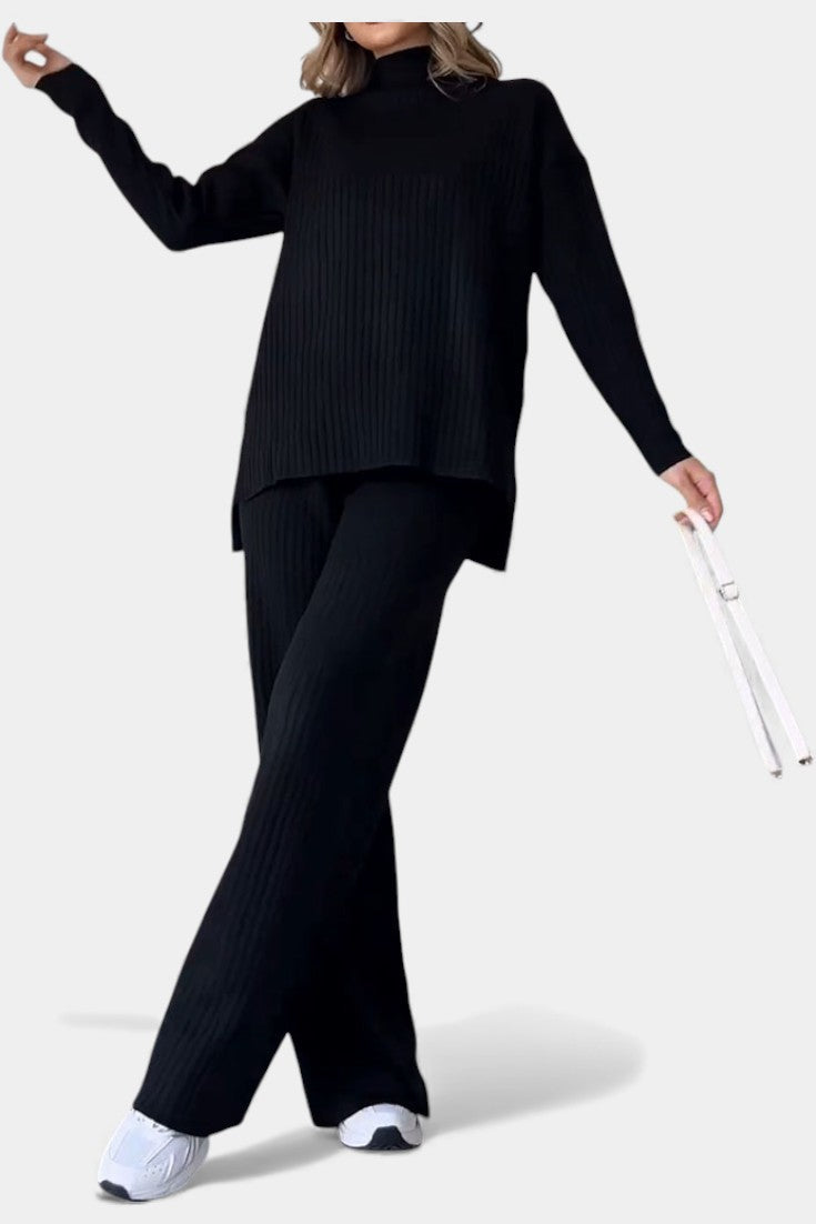 Casual Knit Set for Women with Side Slit Detail