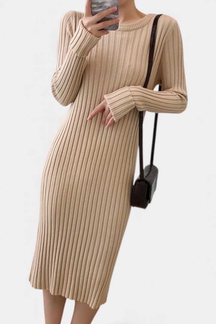 Two Piece Knit Set for Women - Long Sleeve Top and Midi Skirt