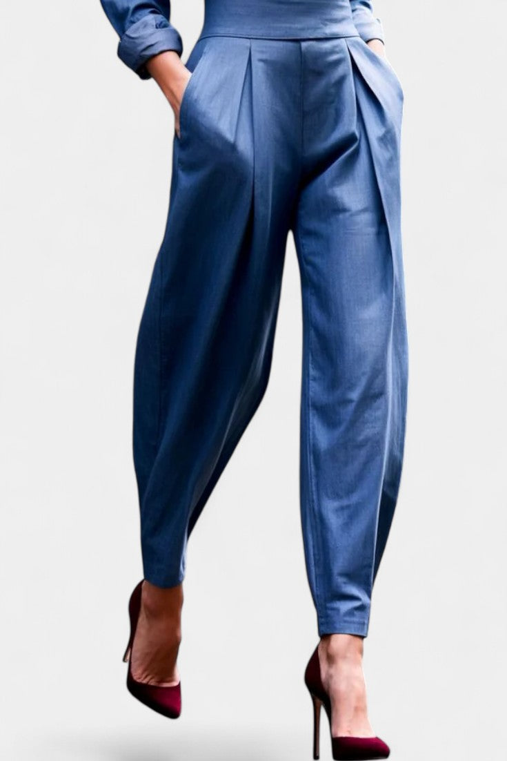 Button Up Shirt and Pleated Trouser Set for Women