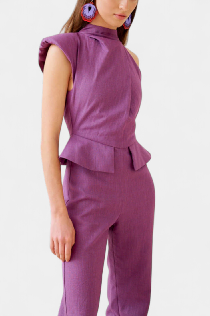 Linen Jumpsuit Women Asymmetrical Shoulder Summer Outfit