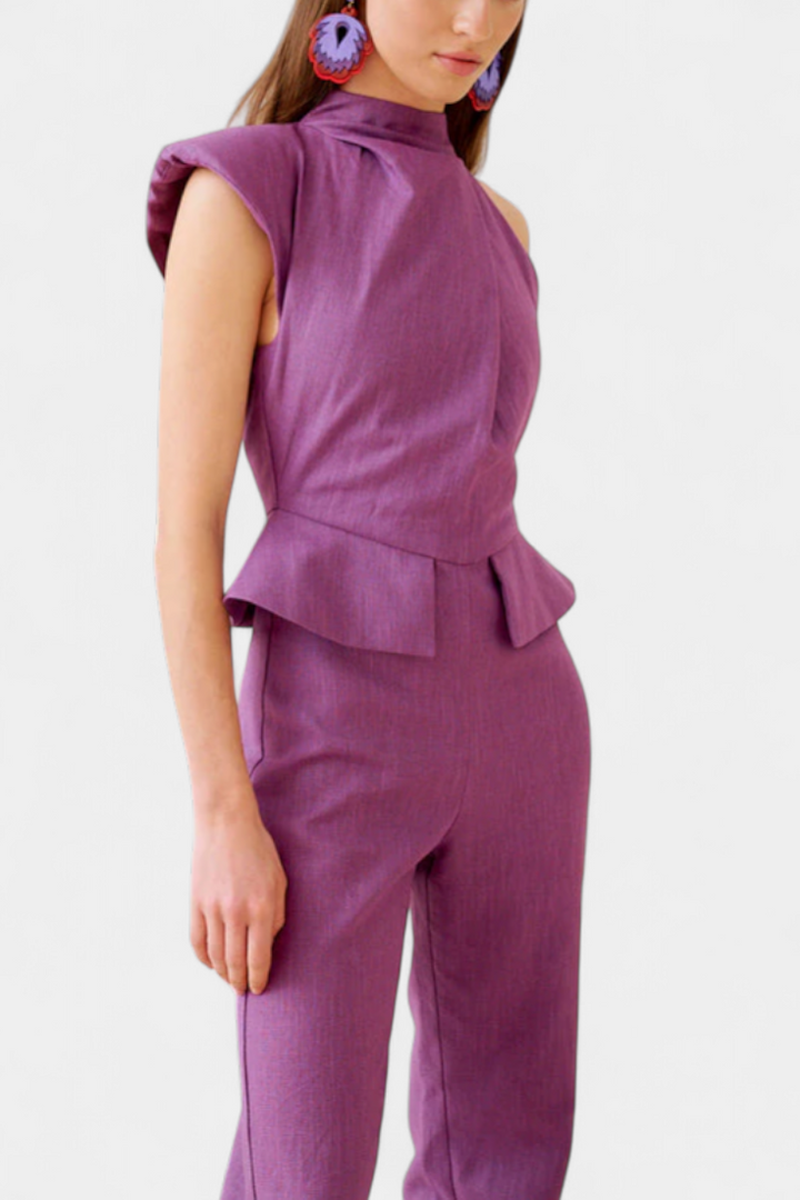 Linen Jumpsuit Women Asymmetrical Shoulder Summer Outfit