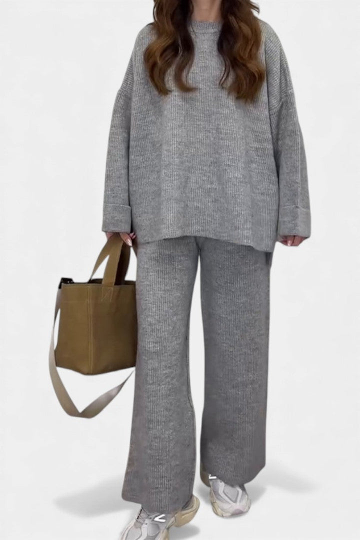 Two Piece Sweater Set Relaxed Fit Round Neck Top and Pants