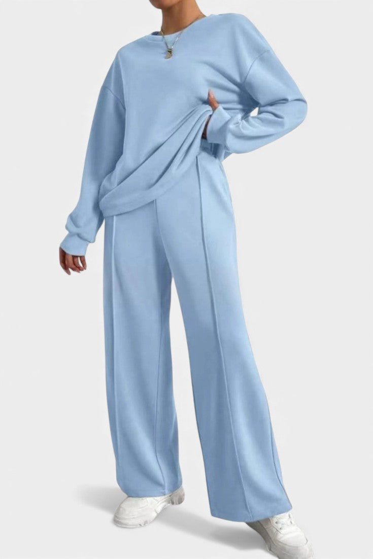 Relaxed Sweatshirt and High Waisted Pants Set for Women
