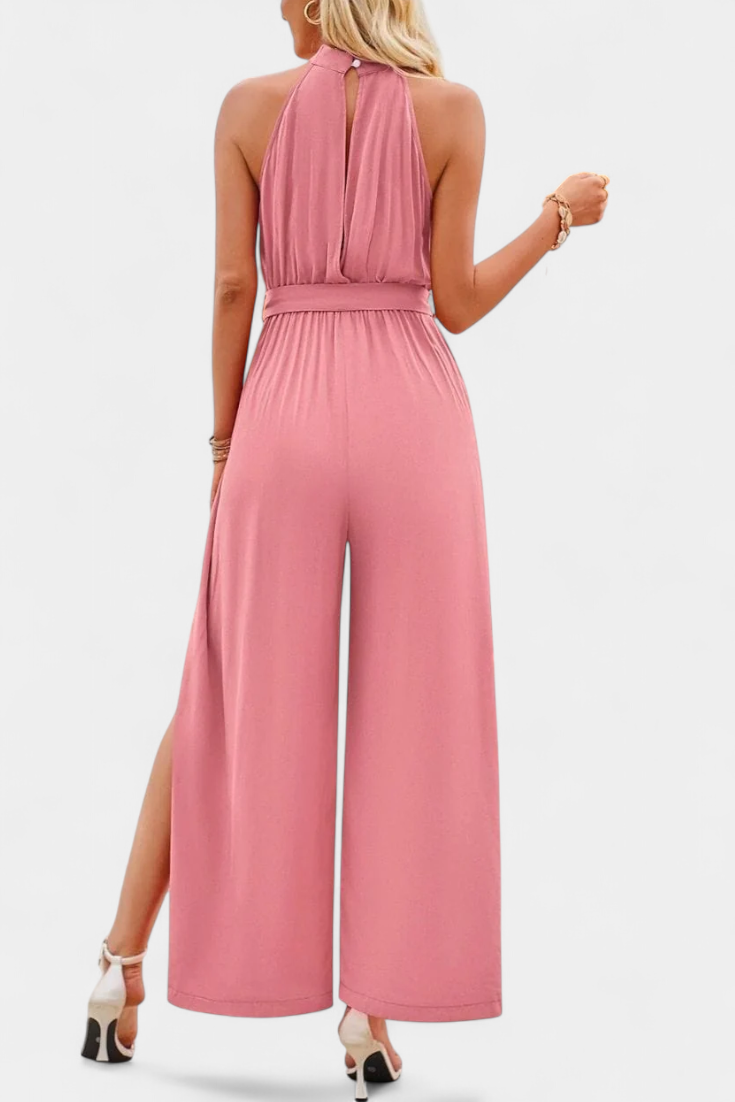 One Shoulder Jumpsuit with Bow Detail - Elegant Wide Leg Jumpsuit