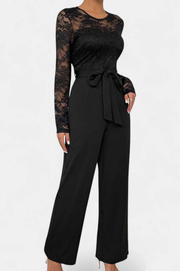 Lace Jumpsuit Wide Leg with Tie Waist for Women
