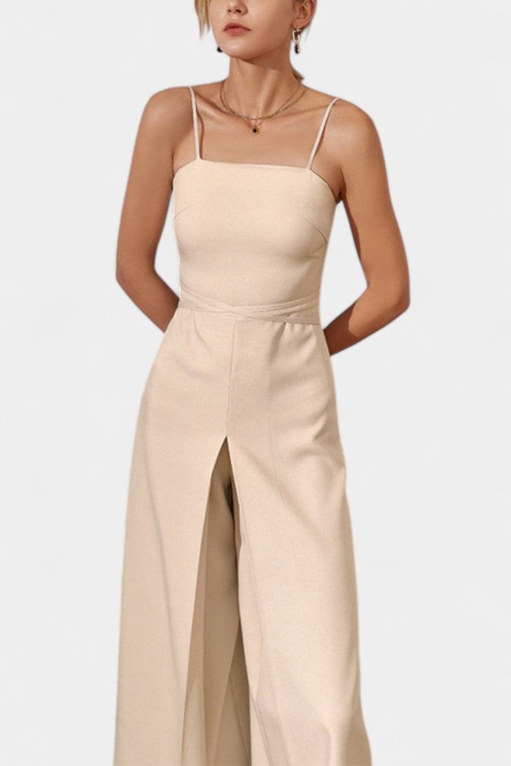 Strapless Wide Leg Jumpsuit with Tied Waist - Elegant Summer Style