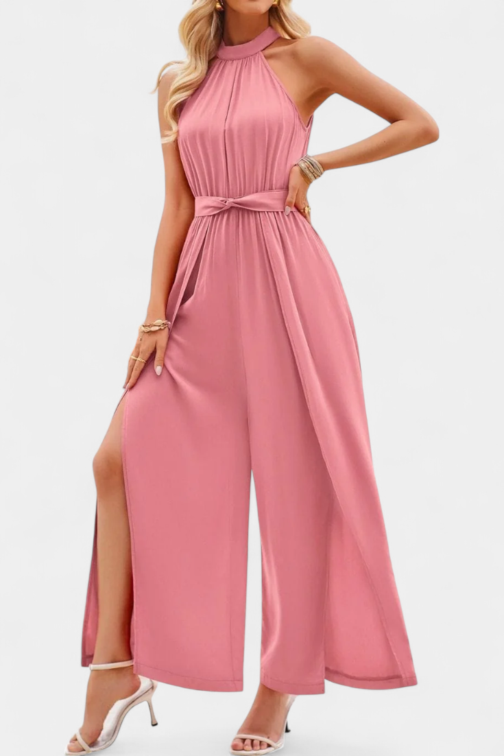 One Shoulder Jumpsuit with Bow Detail - Elegant Wide Leg Jumpsuit