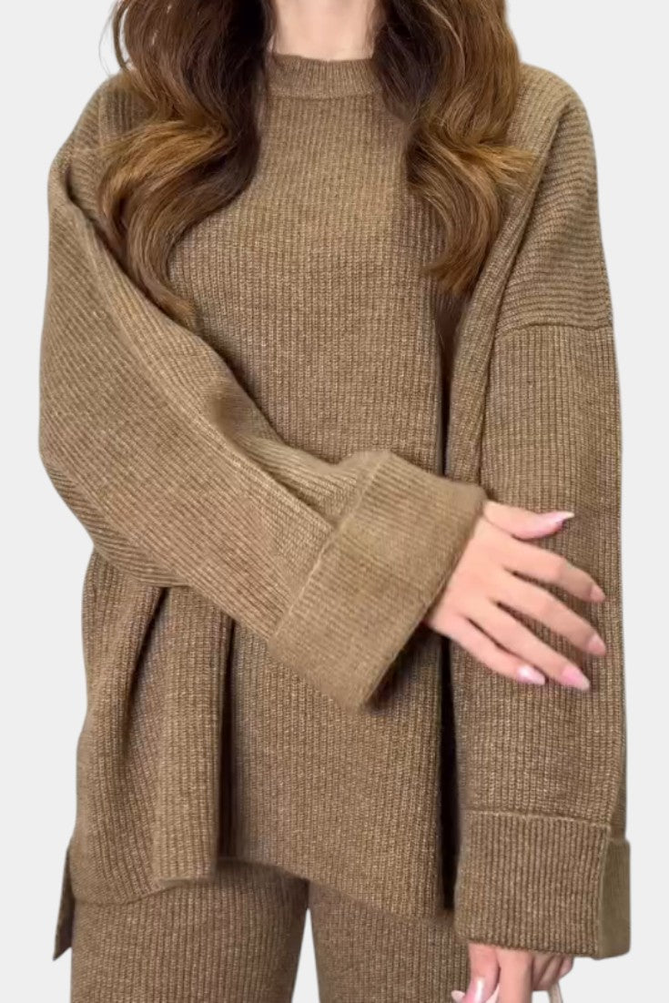 Two Piece Sweater Set Relaxed Fit Round Neck Top and Pants