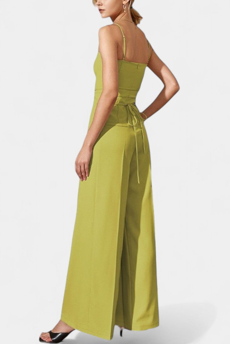 Strapless Wide Leg Jumpsuit with Tied Waist - Elegant Summer Style