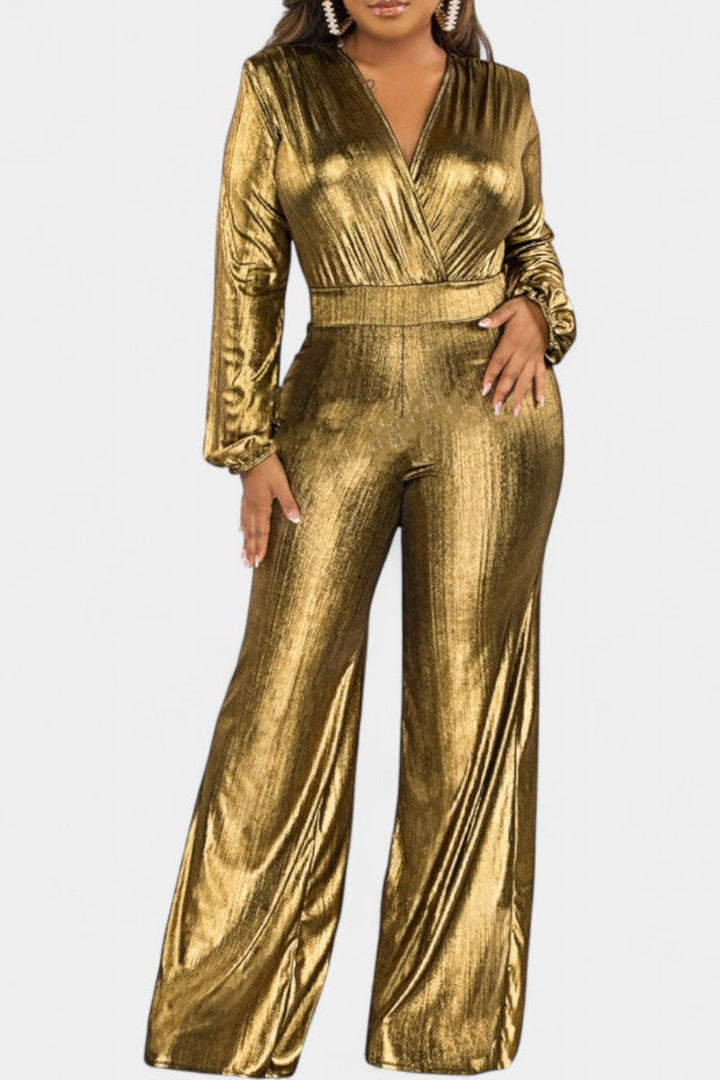 Deep V-Neck Jumpsuit for Women - Elegant Evening Fitted Silhouette