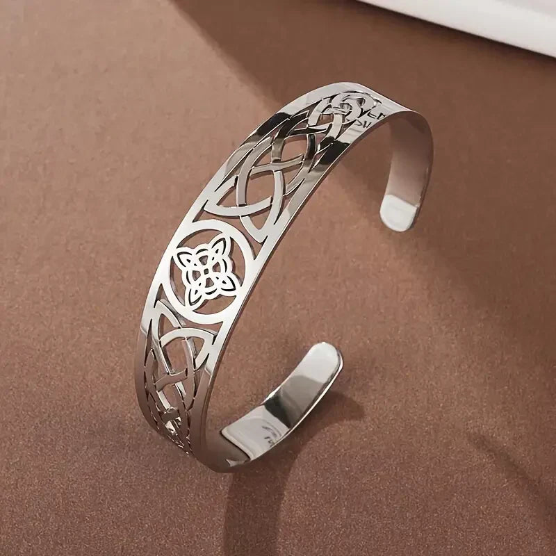 Silver Hollow Cuff Bracelet | Open Bangle White Gold Finish