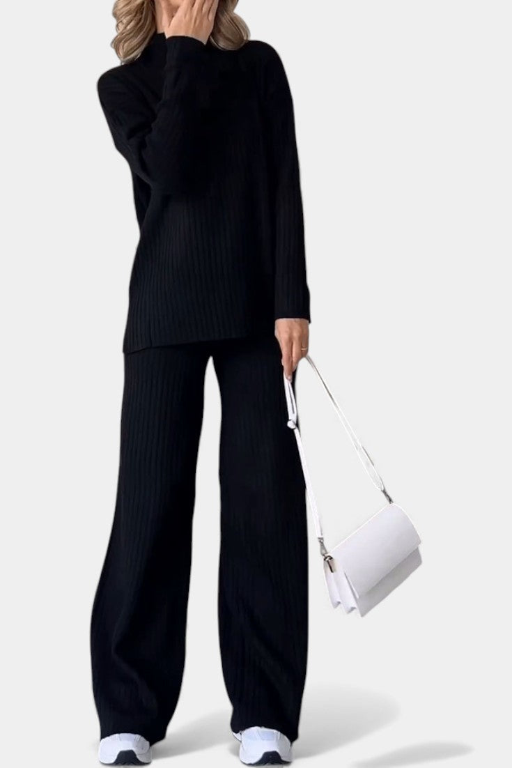Casual Knit Set for Women with Side Slit Detail