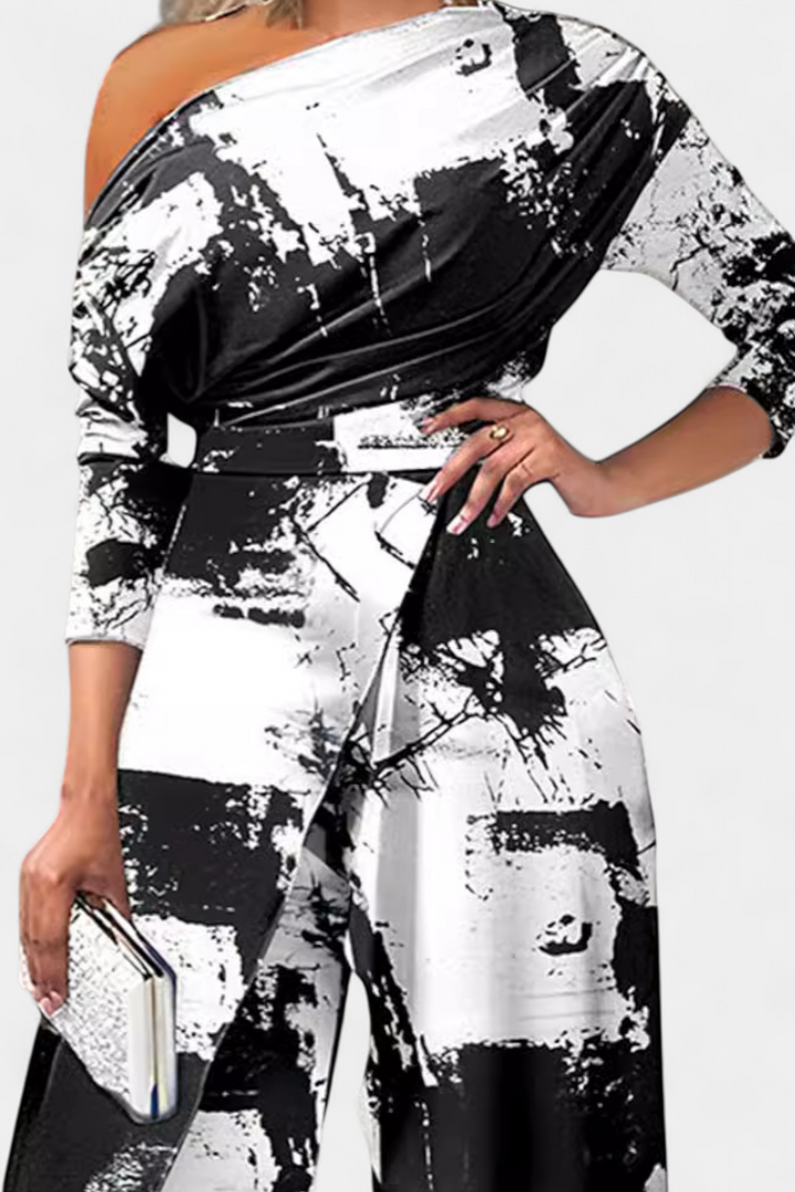 Asymmetrical Jumpsuit with Pearl Embellished Shoulders