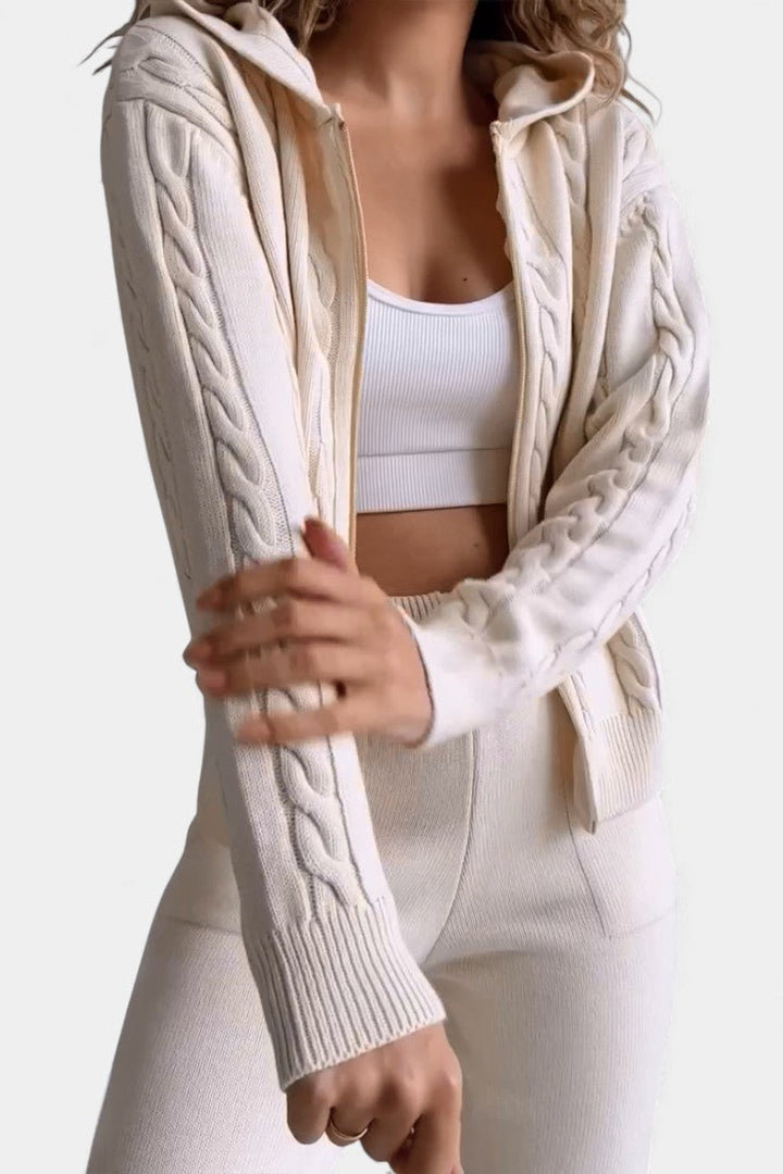 Cardigan Sweater Set for Women - Textured Knit Two Piece