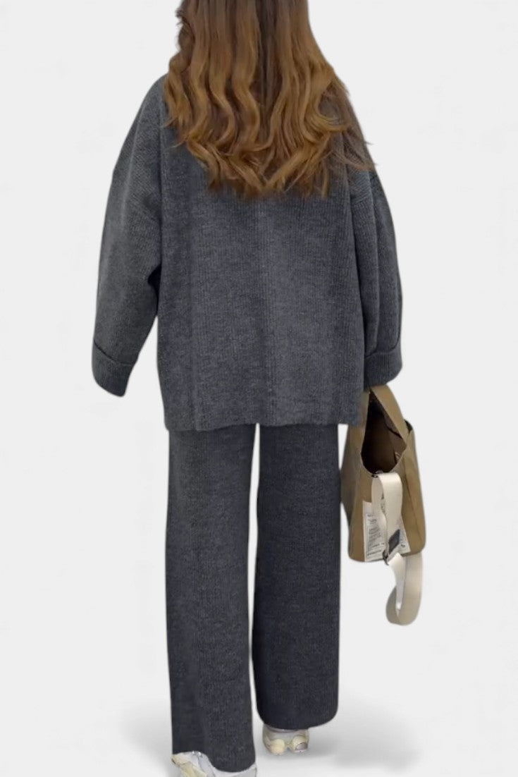 Two Piece Sweater Set Relaxed Fit Round Neck Top and Pants