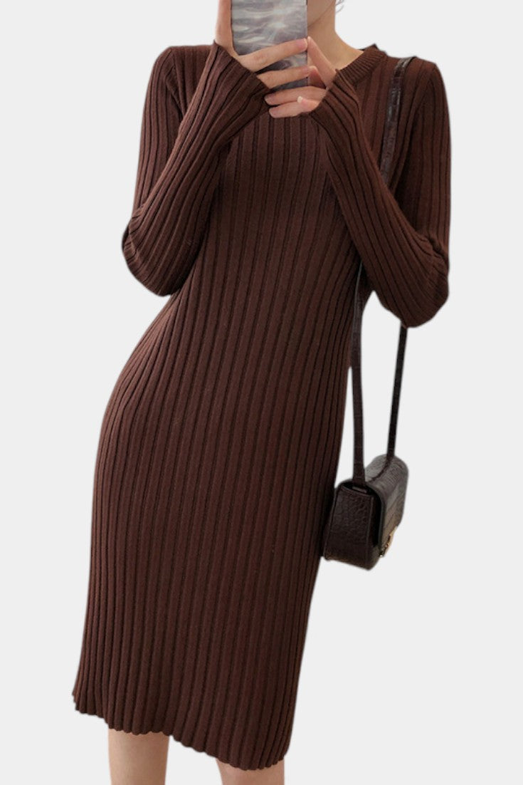 Two Piece Knit Set for Women - Long Sleeve Top and Midi Skirt