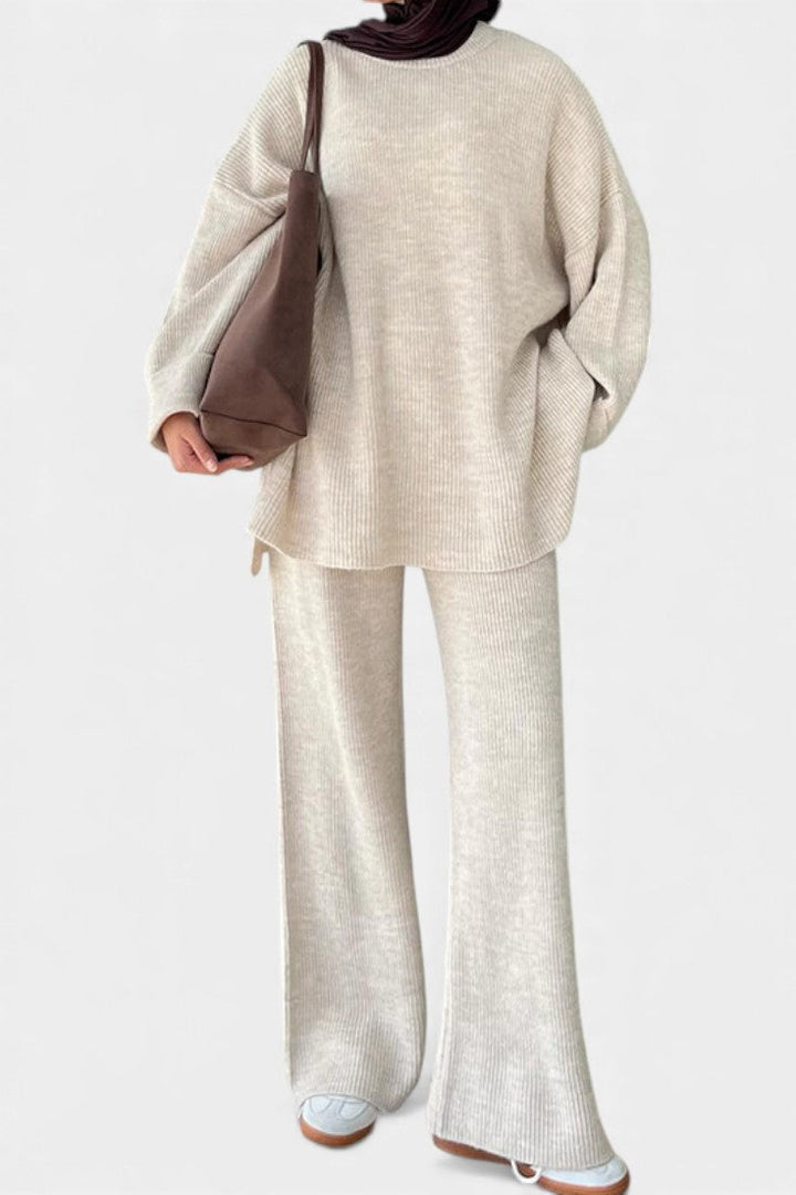 Two Piece Sweater Set Relaxed Fit Round Neck Top and Pants