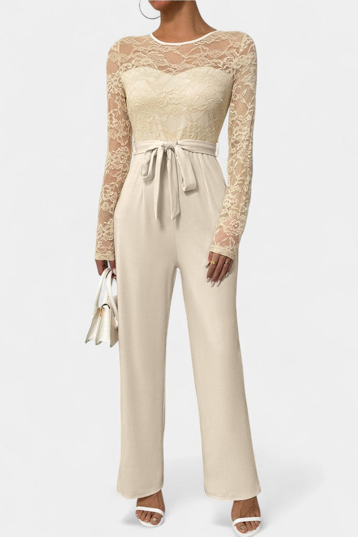 Lace Jumpsuit Wide Leg with Tie Waist for Women