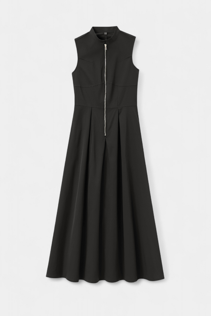 Wide Leg Jumpsuit - Sleeveless Pleated Round Neck for Women