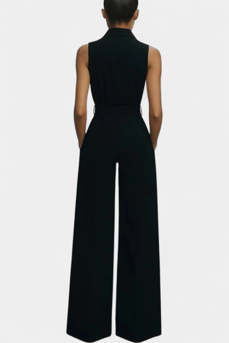 Sleeveless Wide Leg Jumpsuit with Structured Lapel