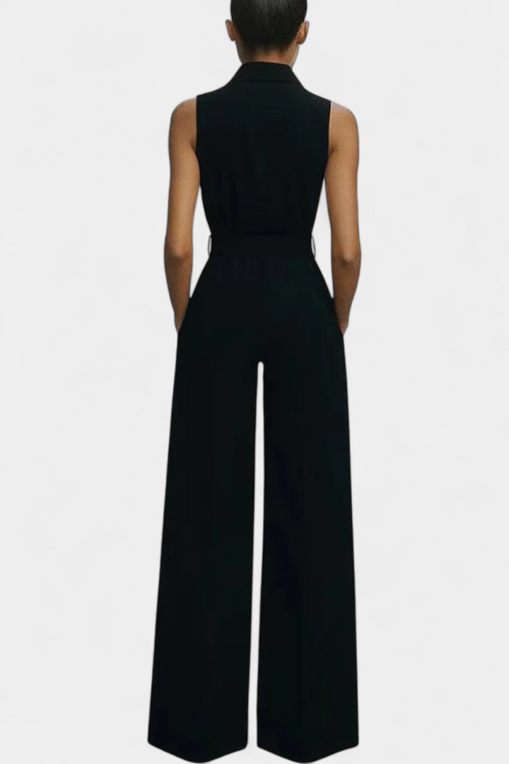 Sleeveless Wide Leg Jumpsuit with Structured Lapel