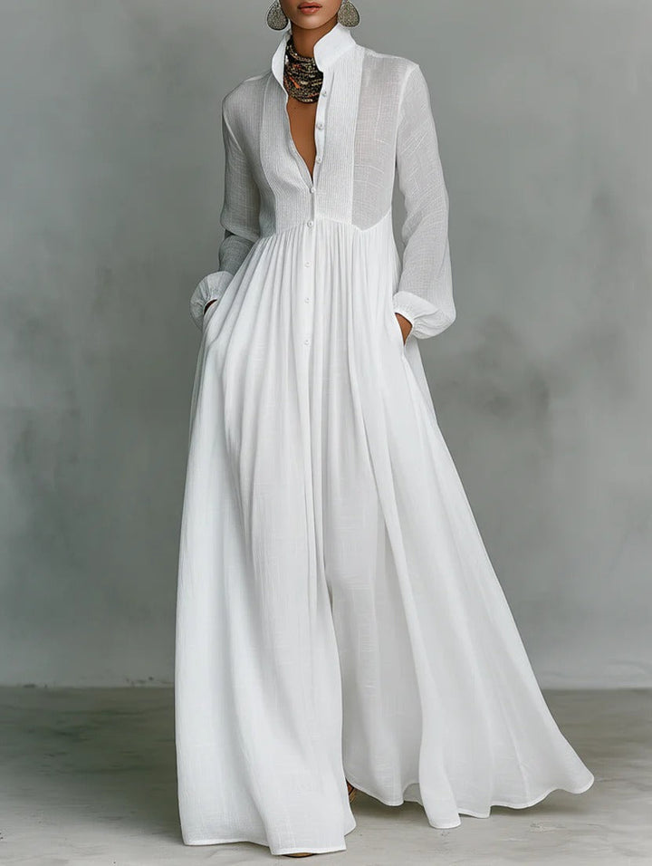 Button Front Maxi Dress - Flowing Lightweight Dress