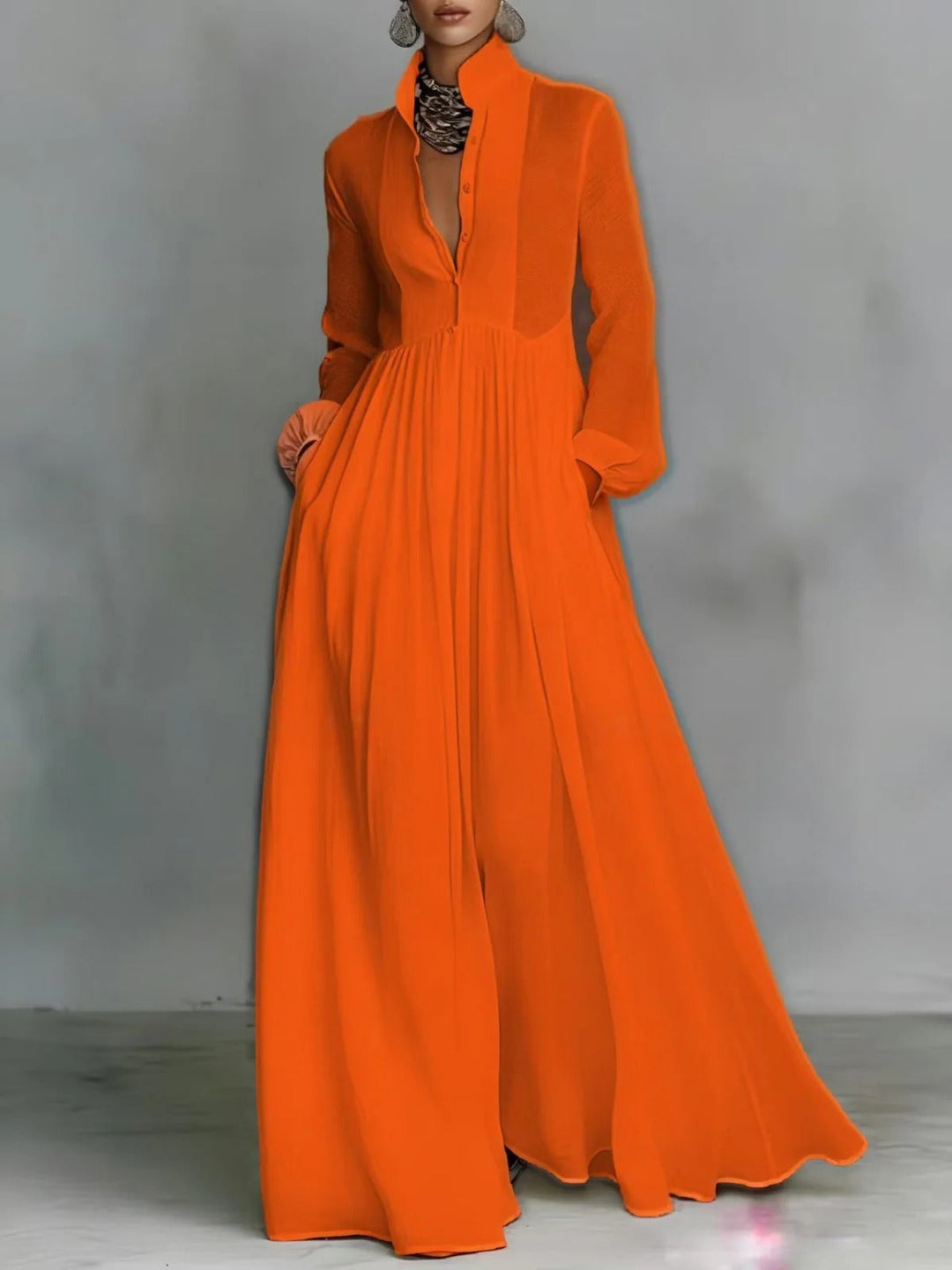 Button Front Maxi Dress for Women - Flowy Elegant Long Dress