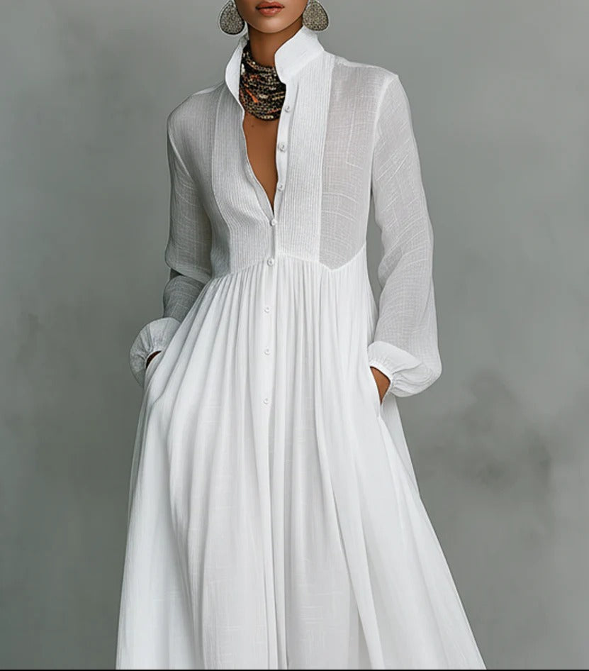 Button Front Maxi Dress - Flowing Lightweight Dress
