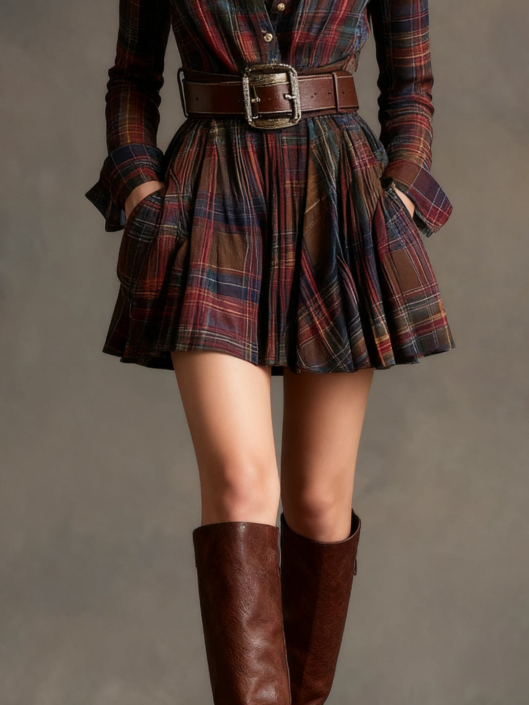 Plaid Shirt Dress Mini Length for Women