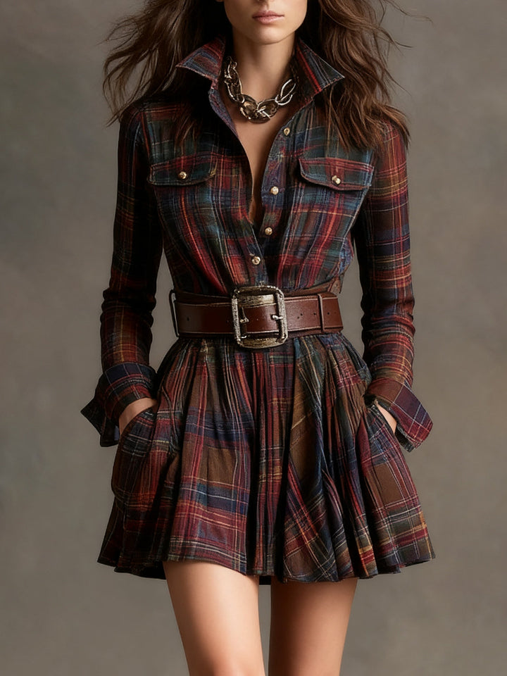 Plaid Shirt Dress Mini Length for Women