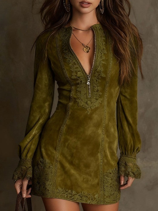Embroidered Zip Tunic for Women | Relaxed Fit Bohemian Top