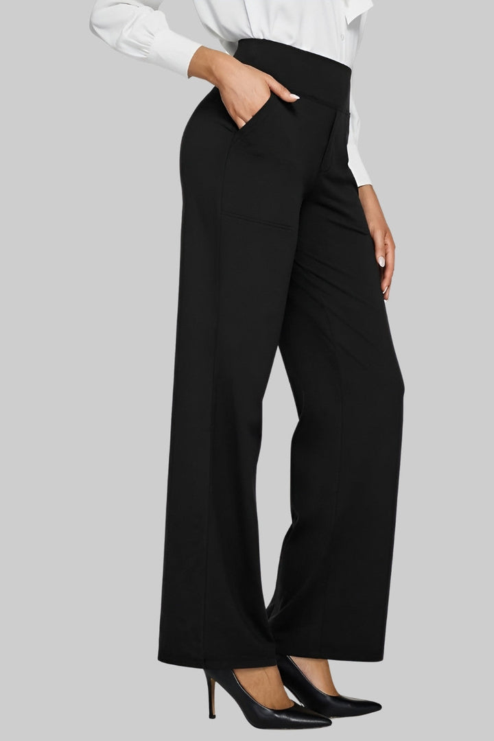 Stretch Work Pants for Women - High Waist Pull On Trousers